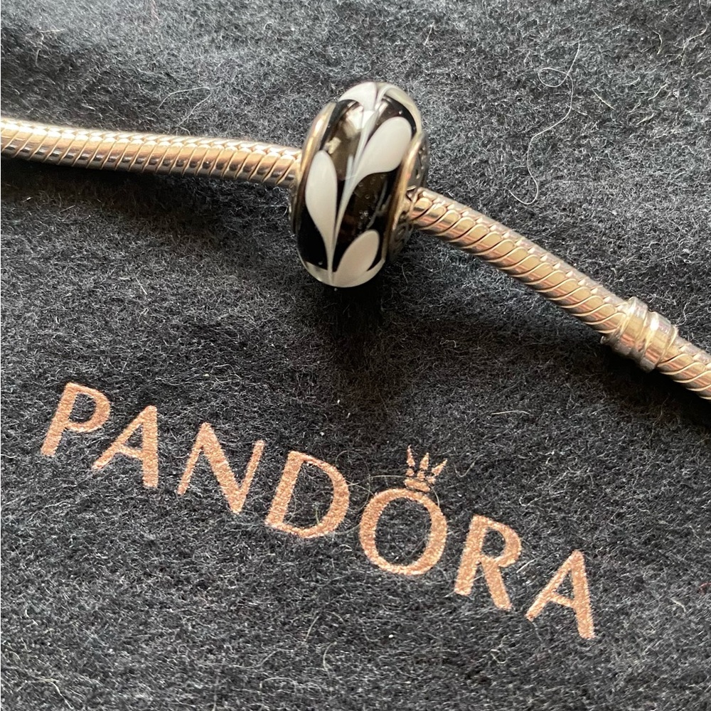 Pandora black and white swirl murano charm